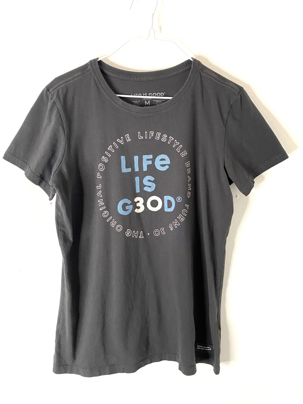 Life Is Good Charcoal Grey Positive Energy Graphic Tee Cotton Crusher